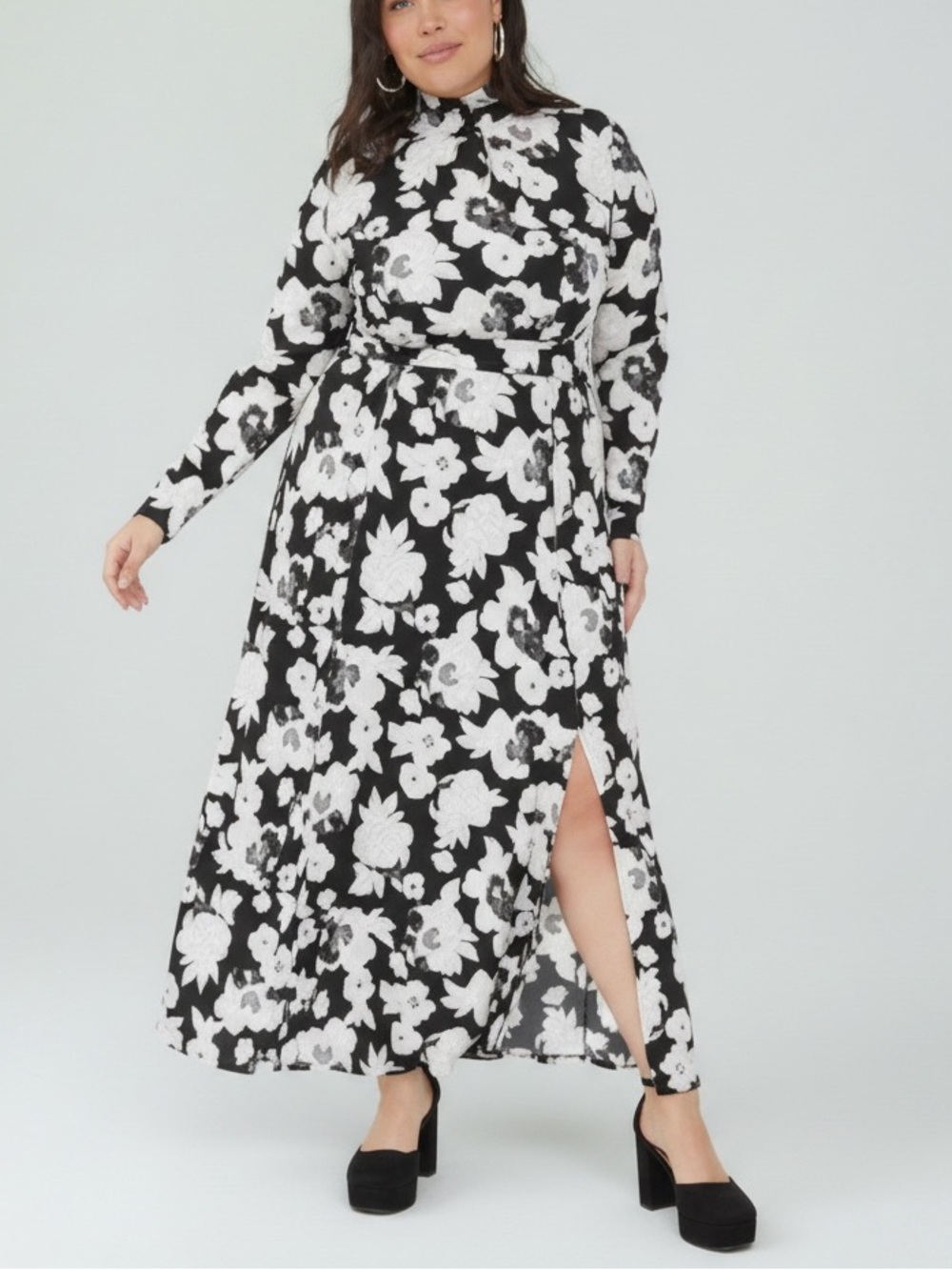 Lane Bryant Black and Cream Floral Long Sleeve Women’s Dress Size 14/16 NWT